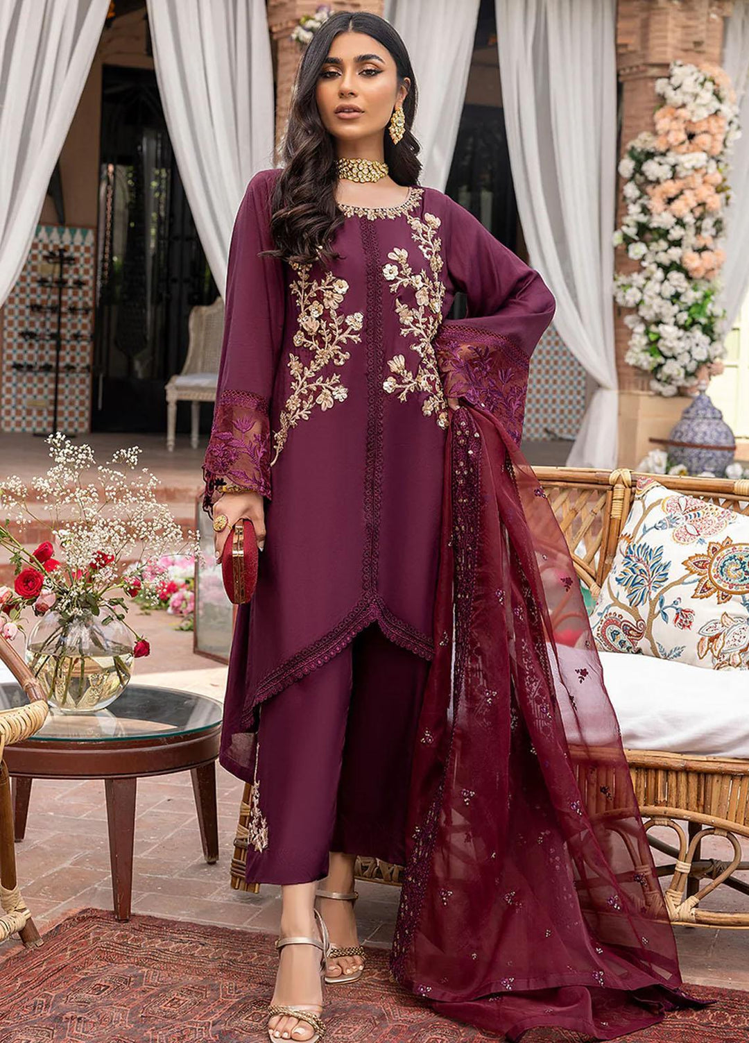 Azure Pret Embroidered Silk 3 Piece Dress Petunia PT298