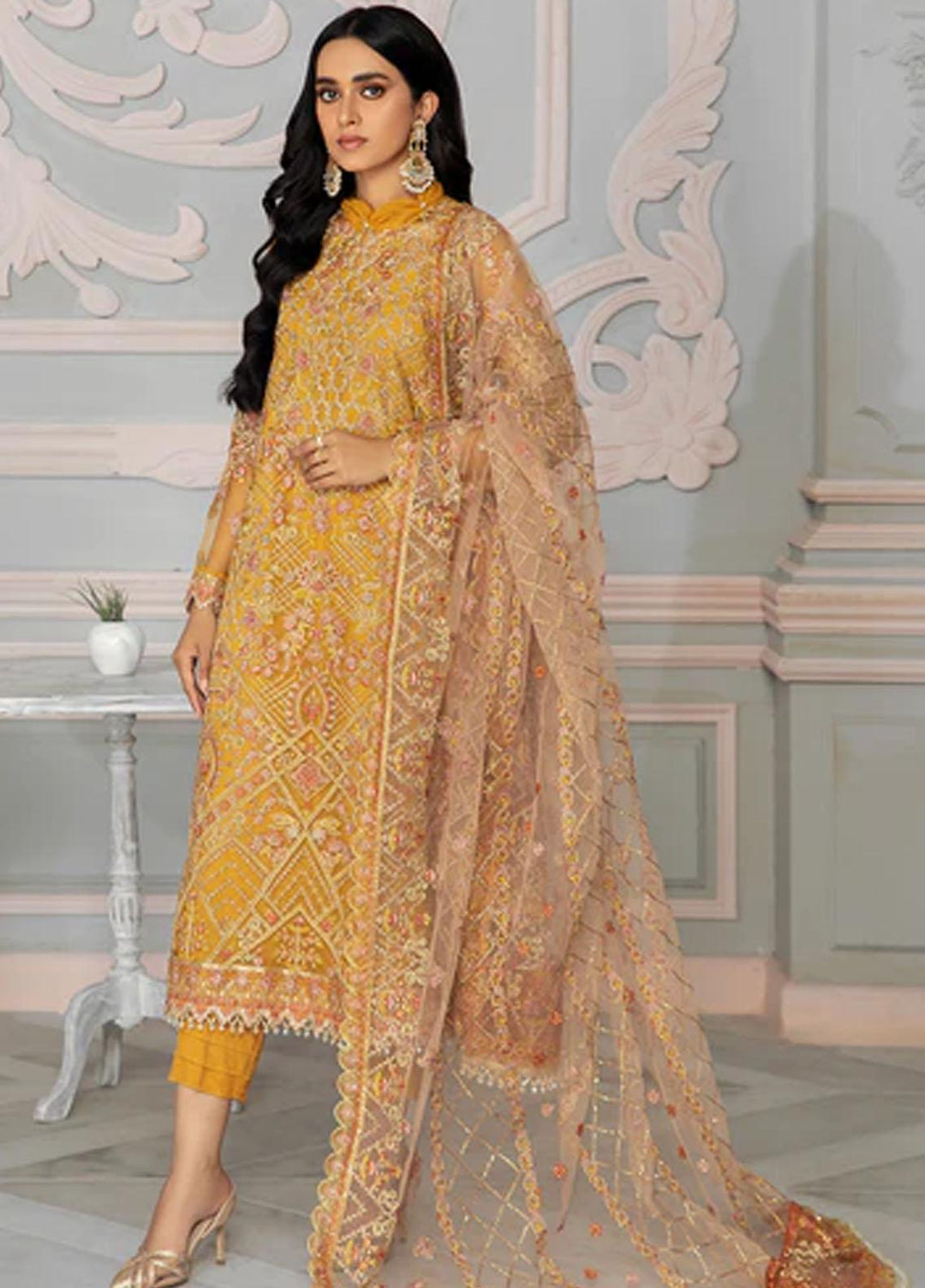 Bahaar by Zarif Embroidered  Suits Unstitched 3 Piece ZB 03 GOLDIER - Luxury Collection