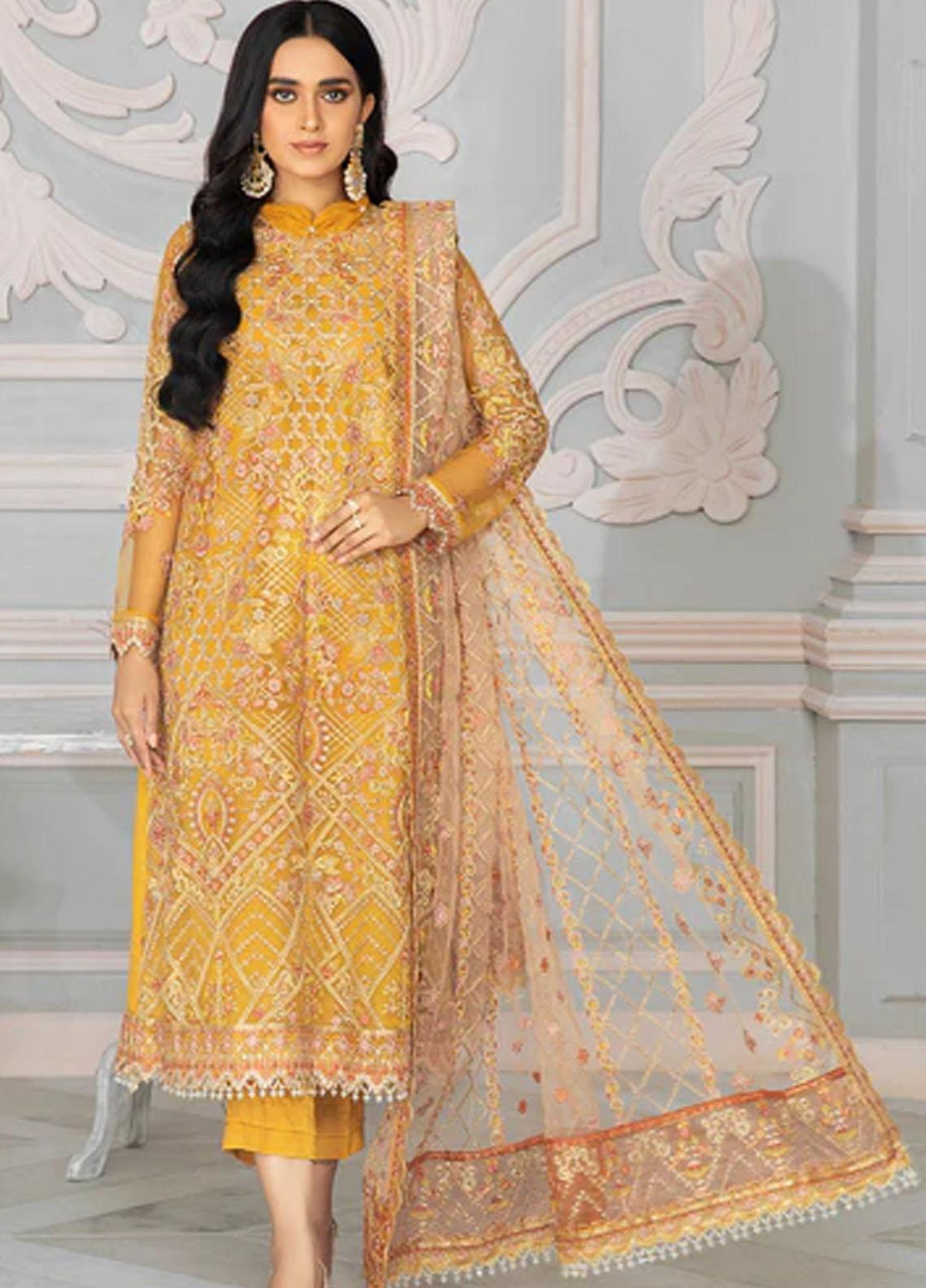 Bahaar by Zarif Embroidered  Suits Unstitched 3 Piece ZB 03 GOLDIER - Luxury Collection