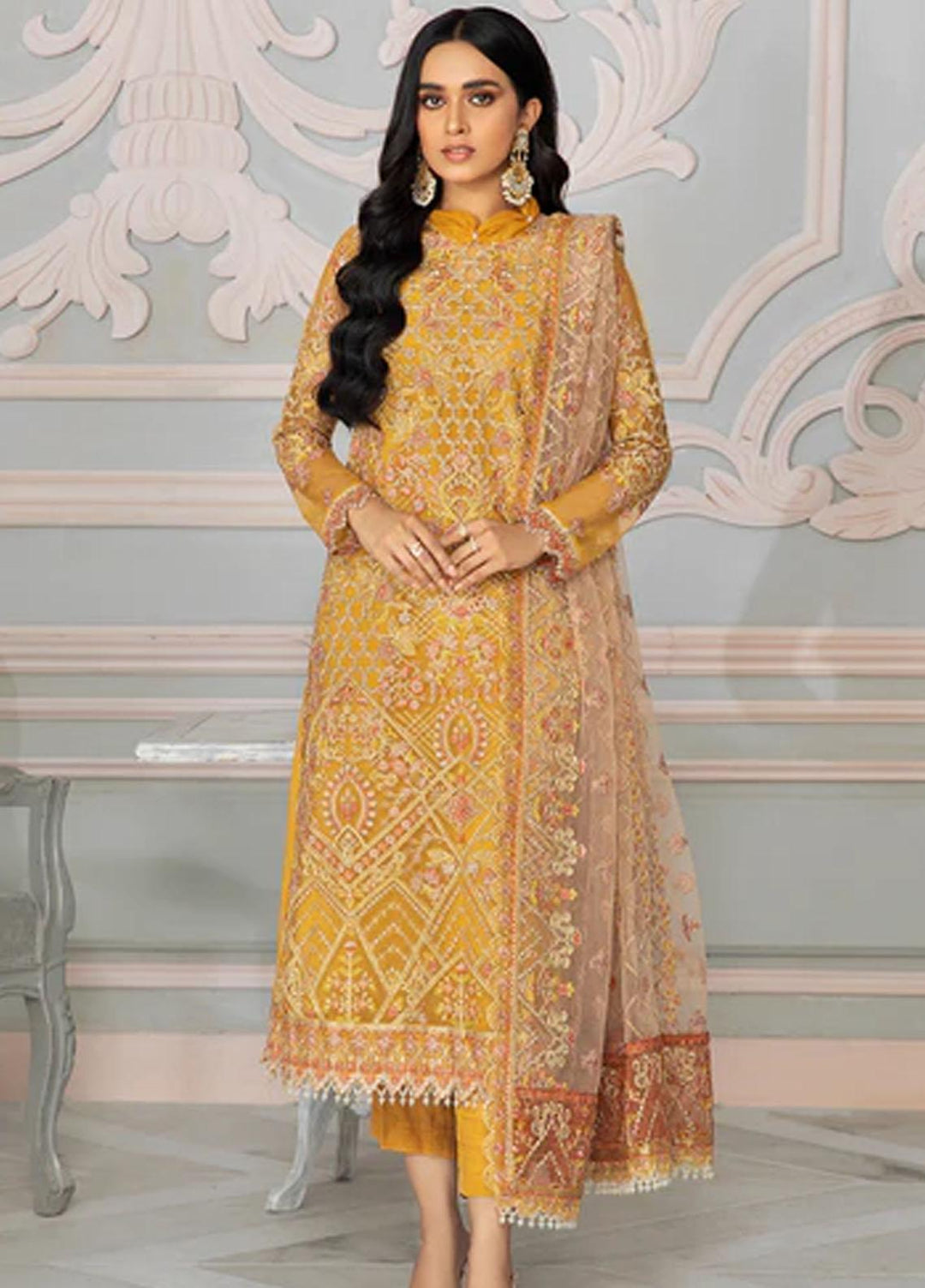 Bahaar by Zarif Embroidered  Suits Unstitched 3 Piece ZB 03 GOLDIER - Luxury Collection
