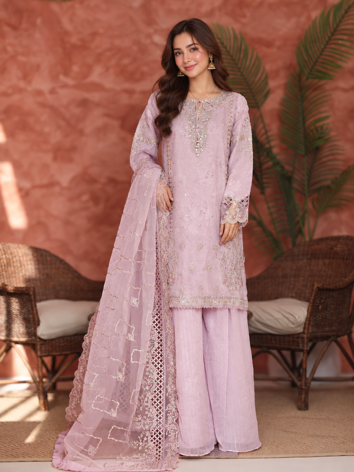 Shaahkaar by HZ Textiles RTW Embroidered Organza 3 Piece Suit HZ26PSO HZK-242 Purple - Festive Collection