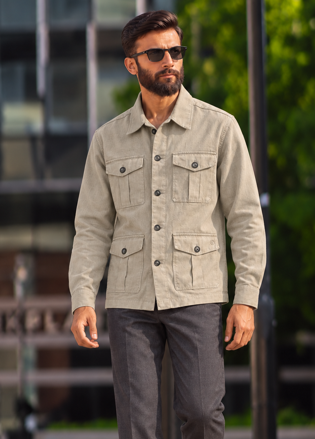 J F Denim Mens Shirt Jacket RTW Solids Linen 1 Piece Olive - Casual Collection