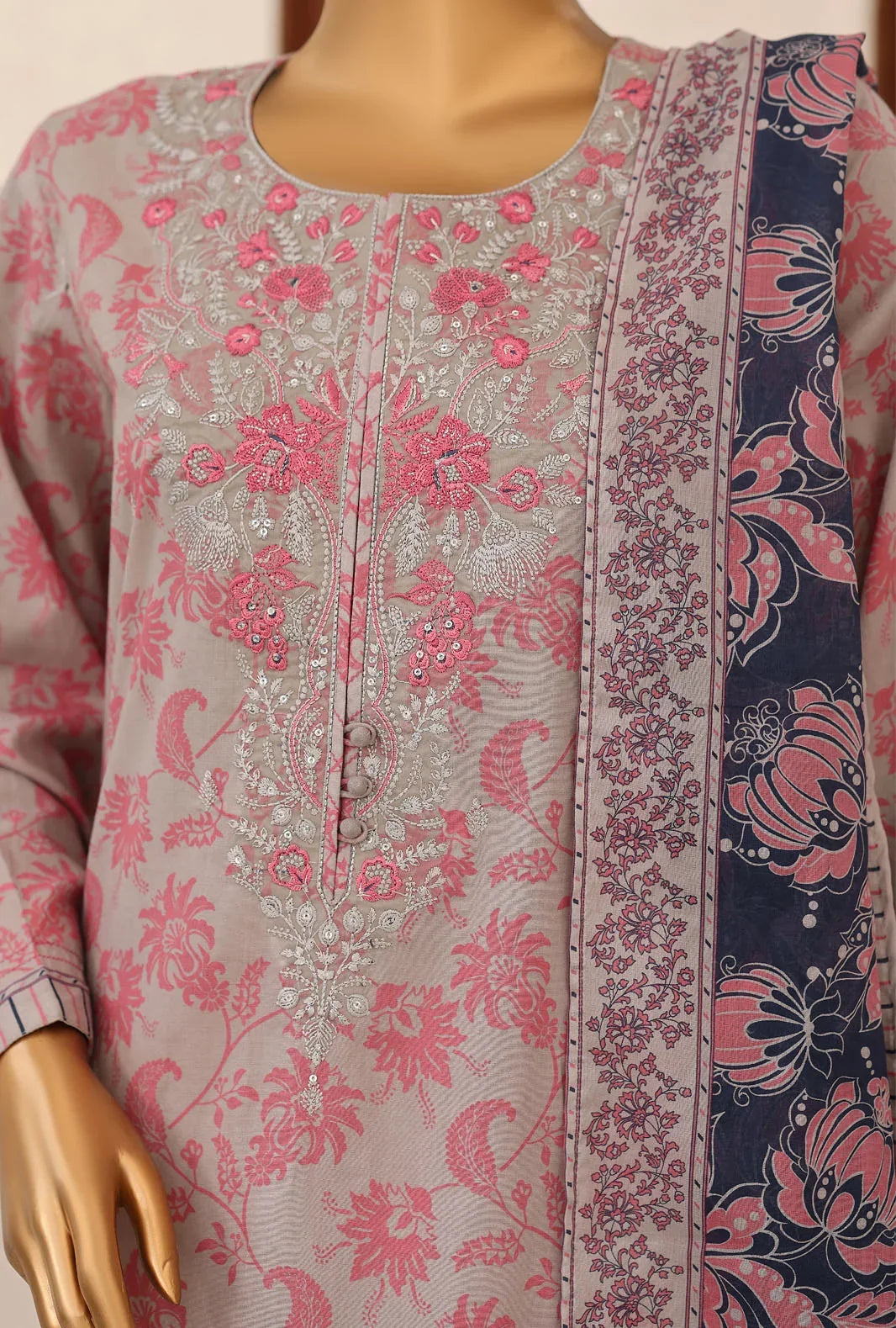 Identic by HZ Textiles Unstitched Embroidered Cotton 3 Piece Suit HZ26UCI PDW 3329-E - Casual Collection