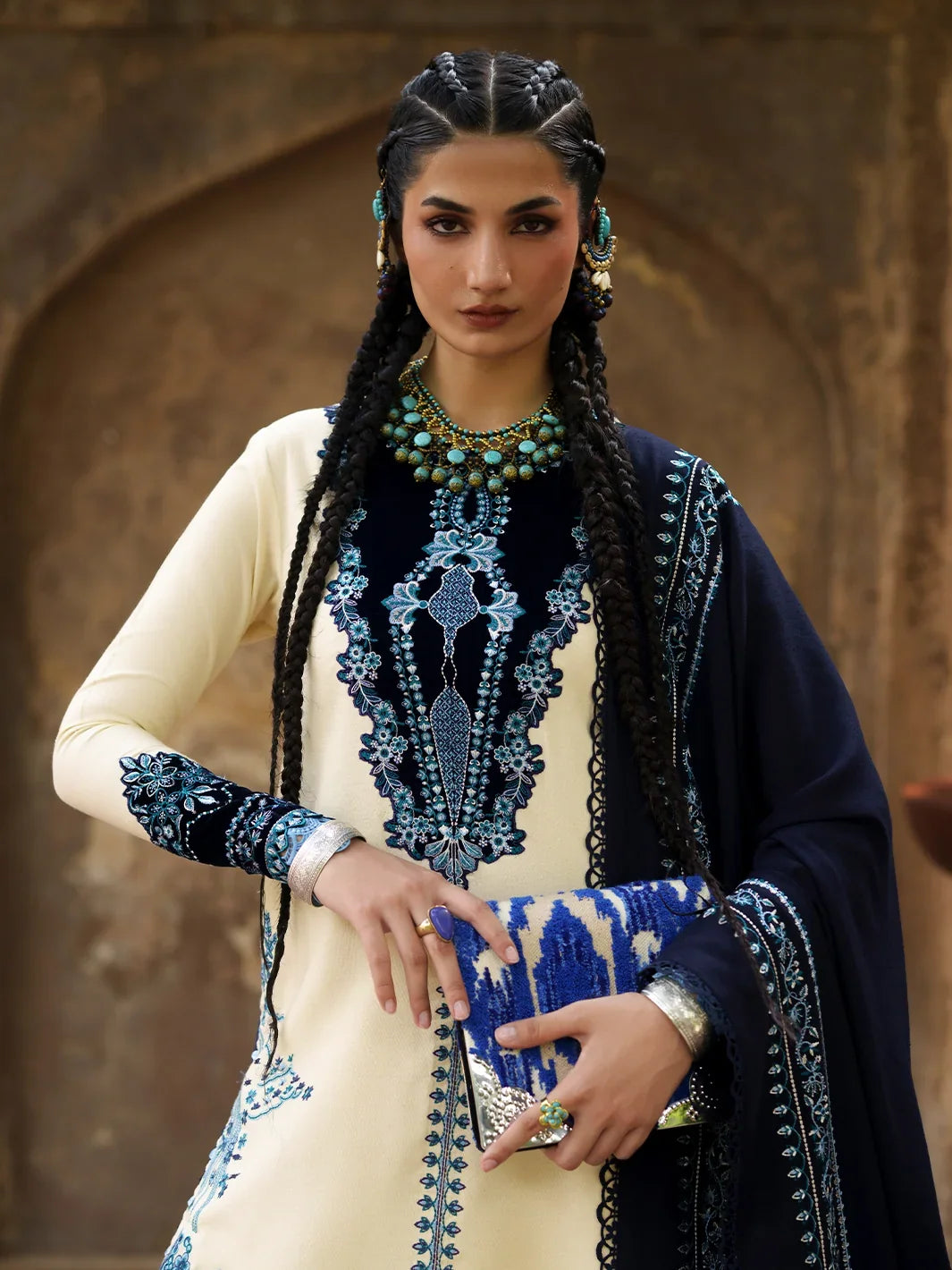 Gulnar by Bin Ilyas Unstitched Embroidered Karandi 3 Piece Suit BI26UGK 1011B - Festive Collection