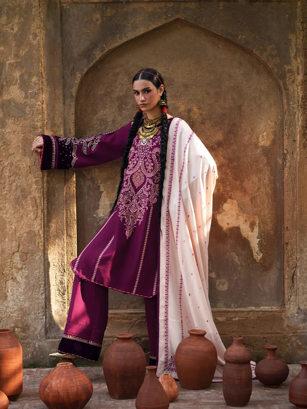 Gulnar by Bin Ilyas Unstitched Embroidered Karandi 3 Piece Suit BI26UGK 1013A - Festive Collection
