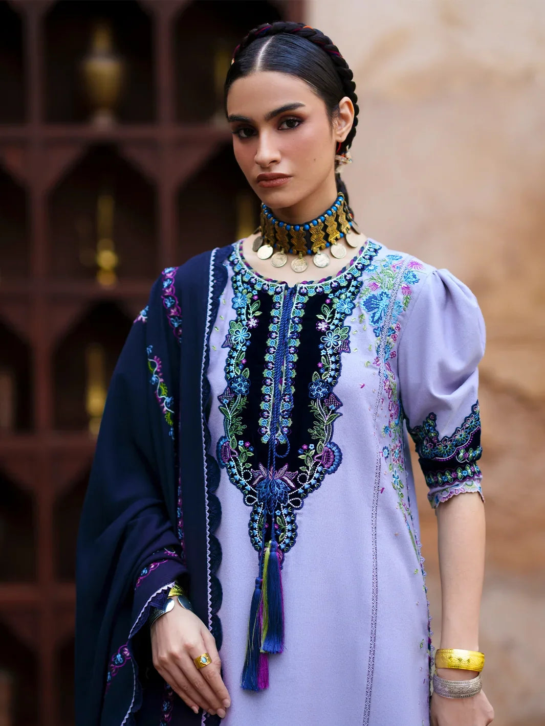 Gulnar by Bin Ilyas Unstitched Embroidered Karandi 3 Piece Suit BI26UGK 1015B - Festive Collection