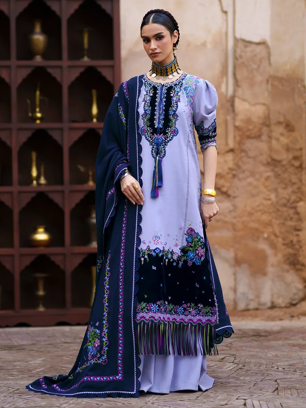 Gulnar by Bin Ilyas Unstitched Embroidered Karandi 3 Piece Suit BI26UGK 1015B - Festive Collection