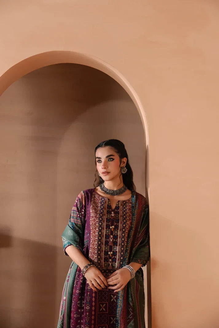 One Nation by Florent Unstitched Embroidered Viscose 3 Piece Suit FL26UON Layla - Casual Collection