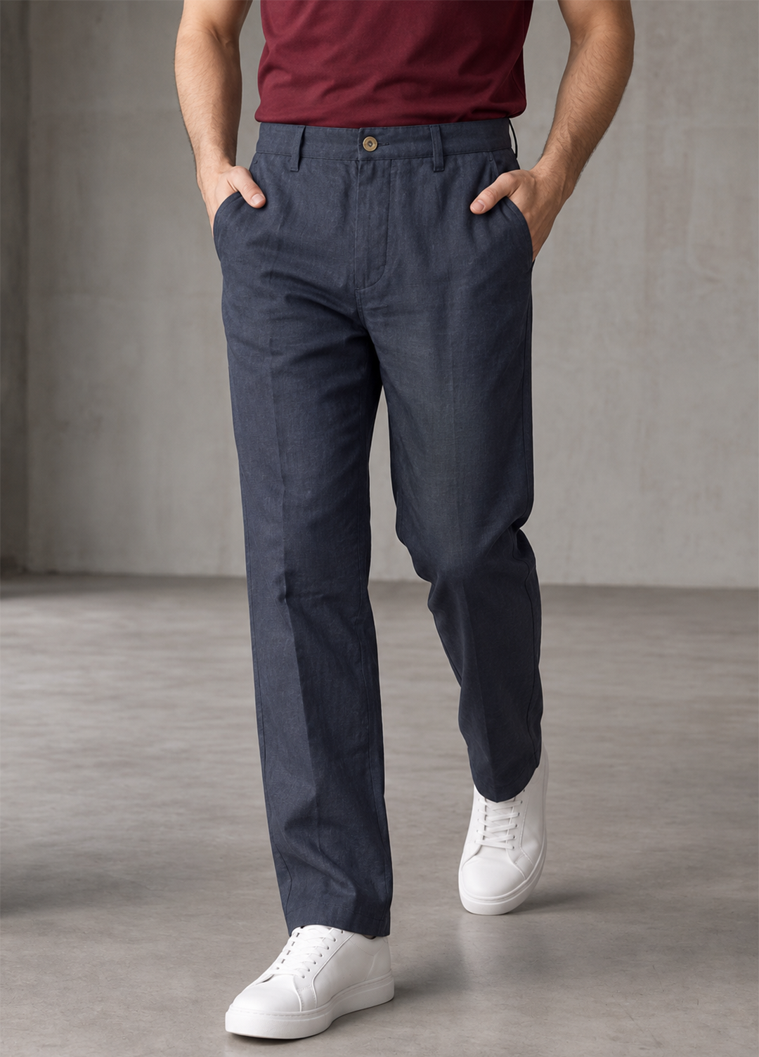 J F Denim Mens RTW Solids Linen Pants Suit Dark Blue - Casual Collection