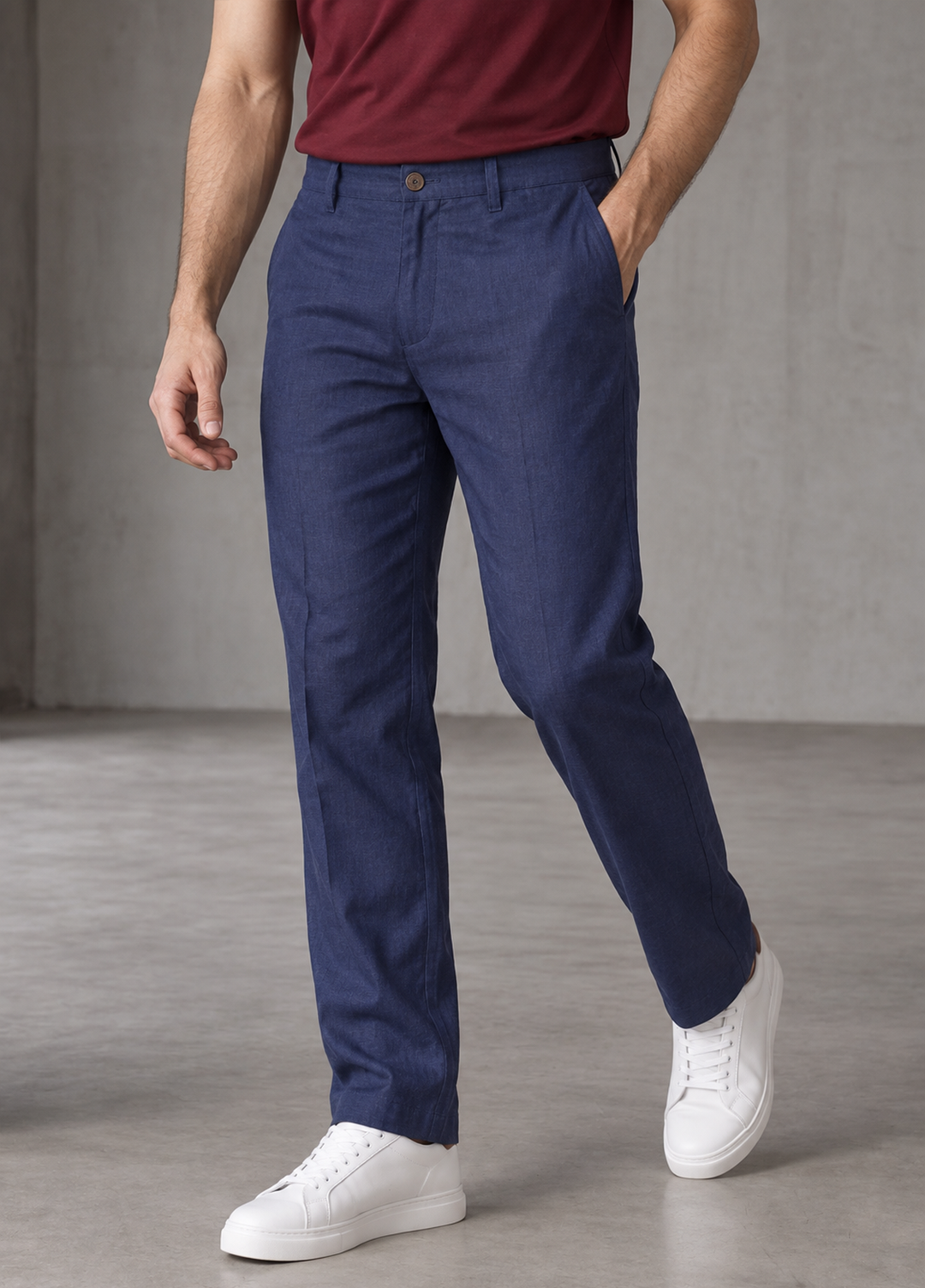 J F Denim Mens RTW Solids Linen Pants Suit Navy - Casual Collection