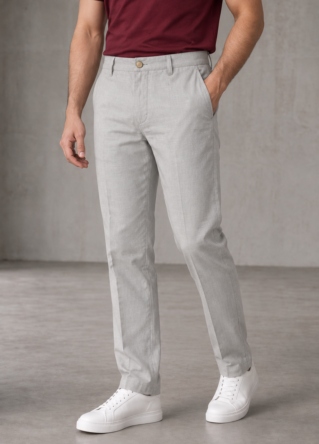 J F Denim Mens RTW Solids Linen Pants Suit Light Grey - Casual Collection
