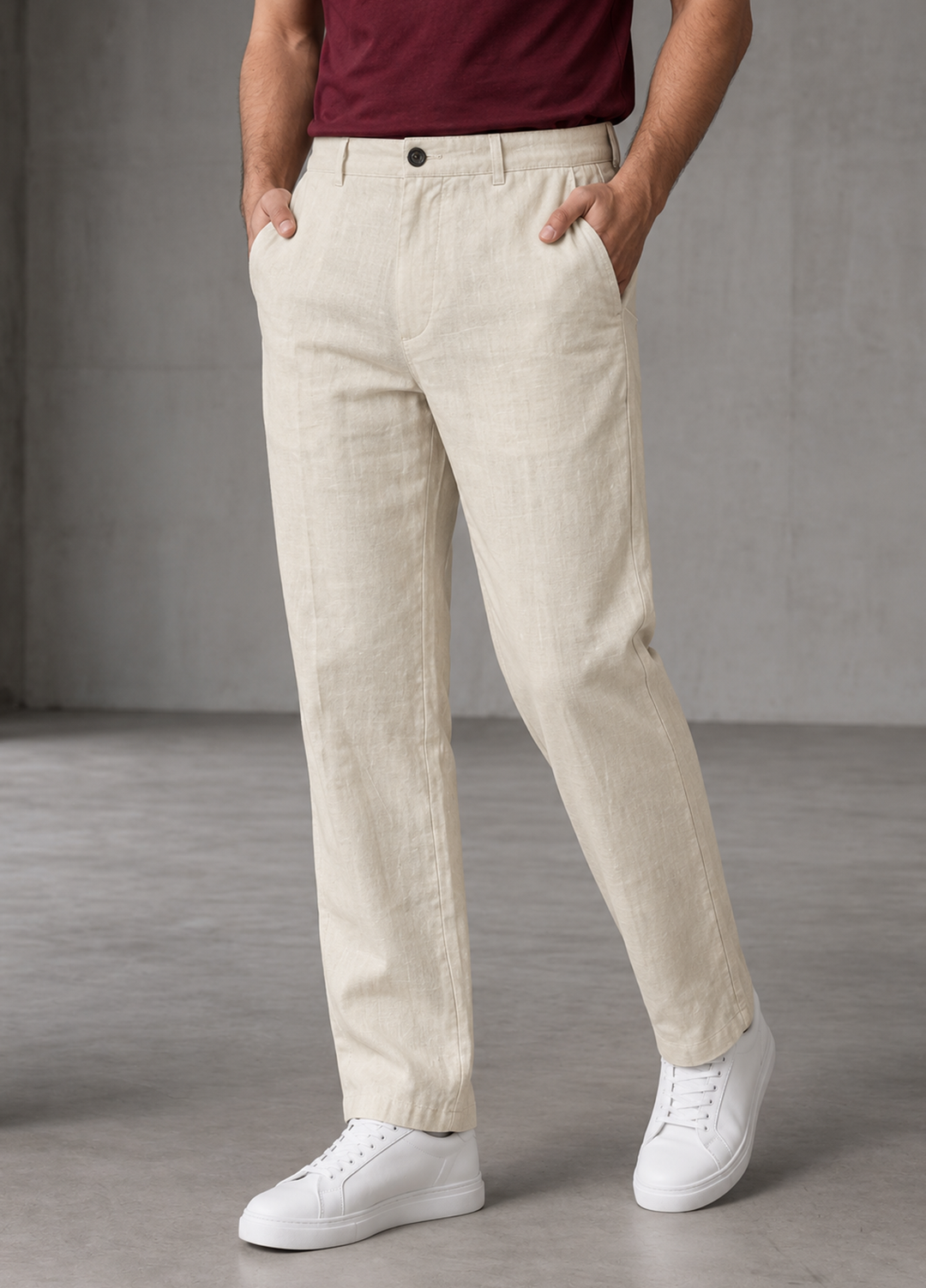 J F Denim Mens RTW Solids Linen Pants Suit Cream - Casual Collection