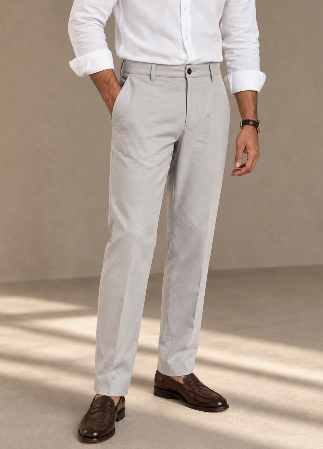 J F Denim Mens RTW Solids Cotton Italian Pants Suit Light Grey - Casual Collection