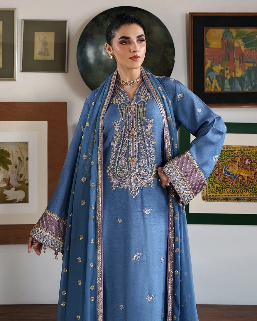 Mahenoor by Roheenaz Unstitched Embroidered Raw Silk 3 Piece Suit RN26UMR Sitara Bano RUNES260108 - Festive Collection