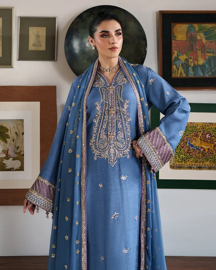 Mahenoor by Roheenaz Unstitched Embroidered Raw Silk 3 Piece Suit RN26UMR Sitara Bano RUNES260108 - Festive Collection