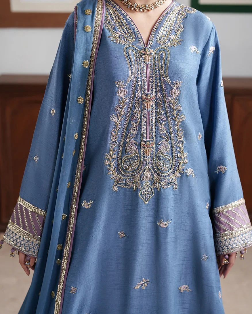 Mahenoor by Roheenaz Unstitched Embroidered Raw Silk 3 Piece Suit RN26UMR Sitara Bano RUNES260108 - Festive Collection