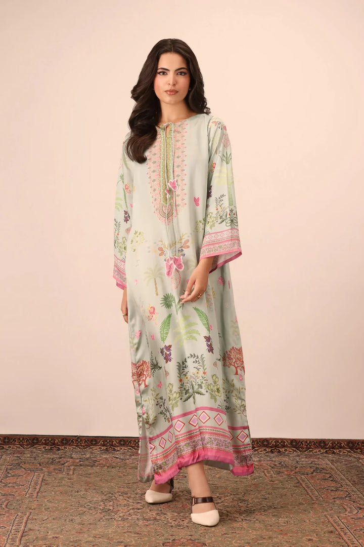 Essential Edit by Raum by Sarb RTW Printed Charmeuse Silk Kaftaan Suit RS26REE ED-02 Mint Green - Casual Collection
