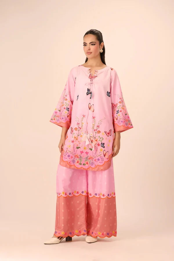 Essential Edit by Raum by Sarb RTW Printed Grip Silk 2 Piece Suit RS26REE ED-04 Coral Pink - Casual Collection