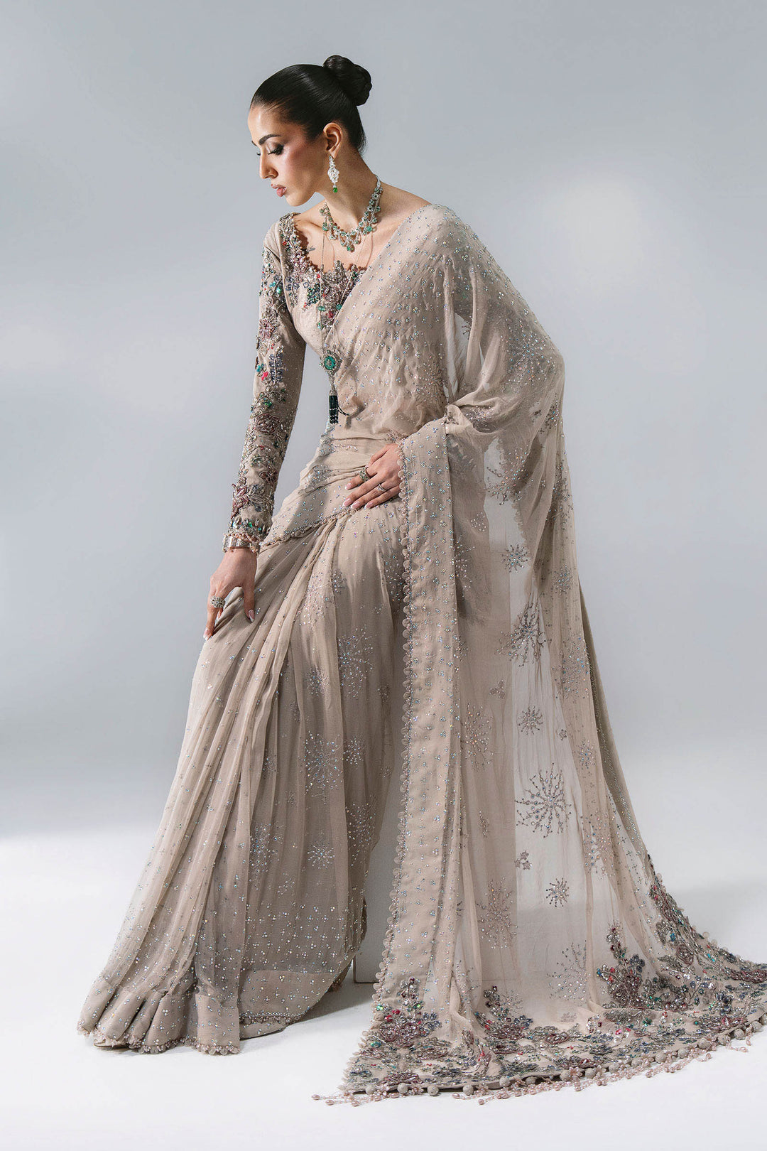 Mbroidered by Maria B Unstitched Embroidered Raw Silk Saree Suit MB26UMW D3 - Wedding Collection