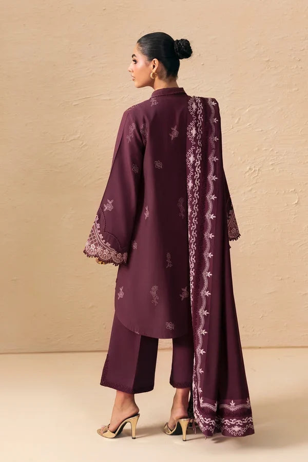 Q prints by Qalamkar Unstitched Embroidered Slub Linen 3 Piece Suit QLK26ULQ Veena QPW-02B - Winter Collection