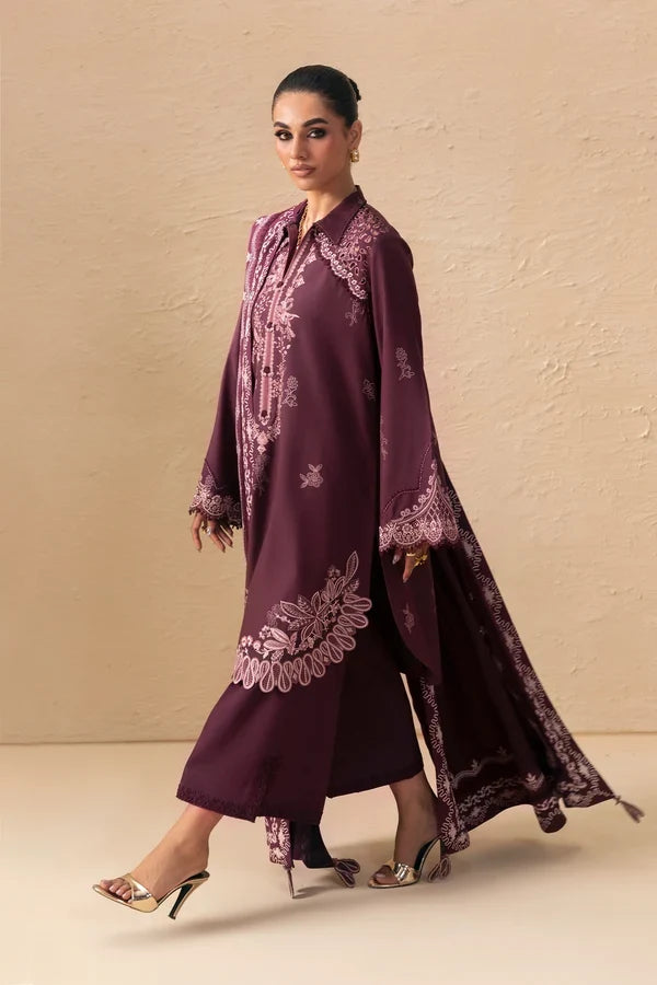 Q prints by Qalamkar Unstitched Embroidered Slub Linen 3 Piece Suit QLK26ULQ Veena QPW-02B - Winter Collection