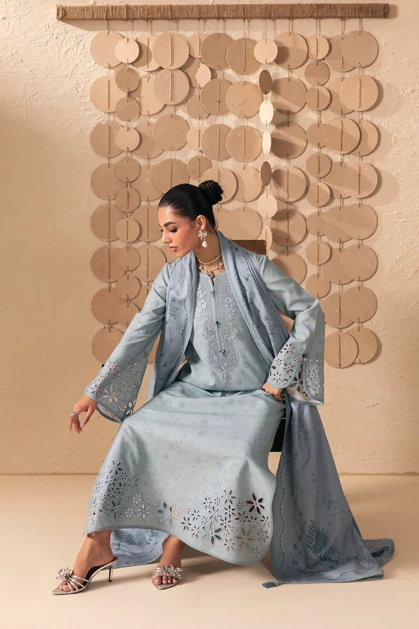 Q prints by Qalamkar Unstitched Embroidered Slub Linen 3 Piece Suit QLK26ULQ Oriana QPW-04A - Winter Collection