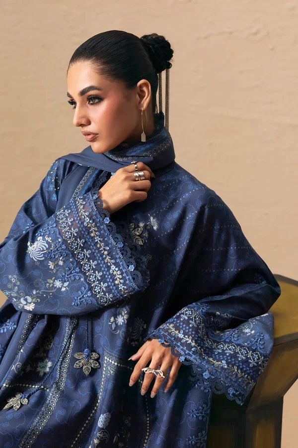Q prints by Qalamkar Unstitched Embroidered Slub Linen 3 Piece Suit QLK26ULQ Calina QPW-05B - Winter Collection