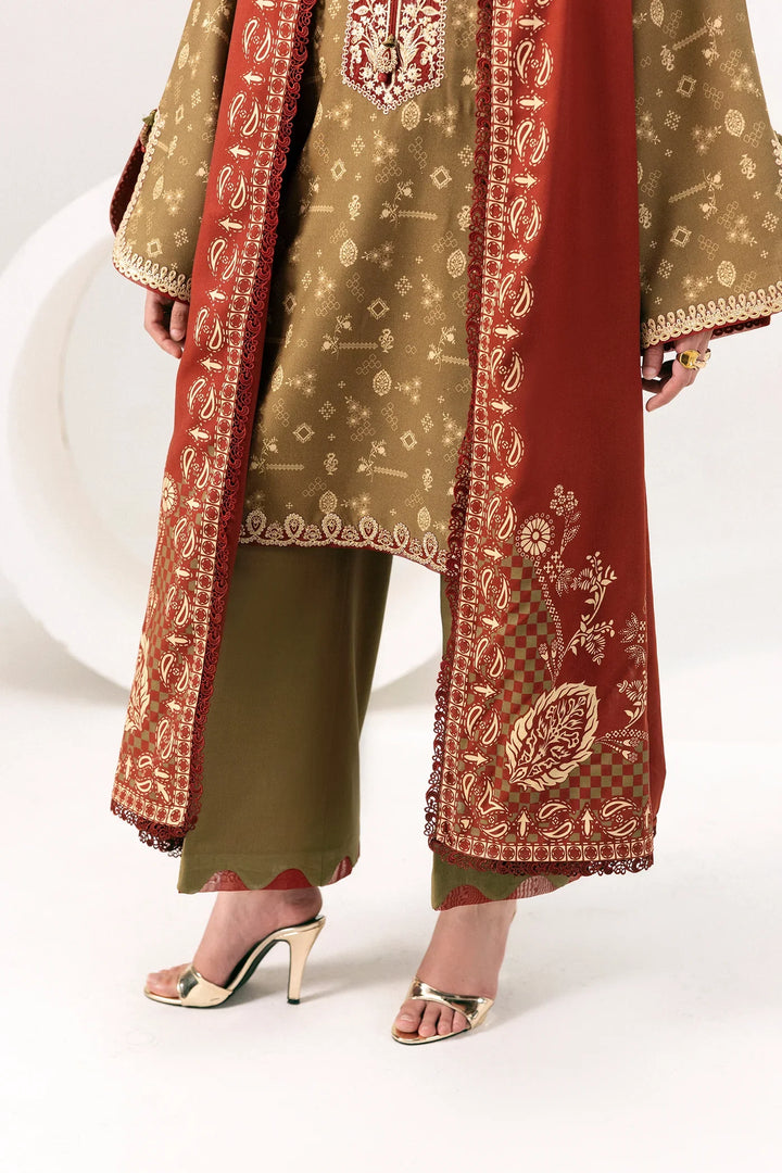 Q prints by Qalamkar Unstitched Embroidered Slub Linen 3 Piece Suit QLK26ULQ Hafsa QPW-10A - Winter Collection