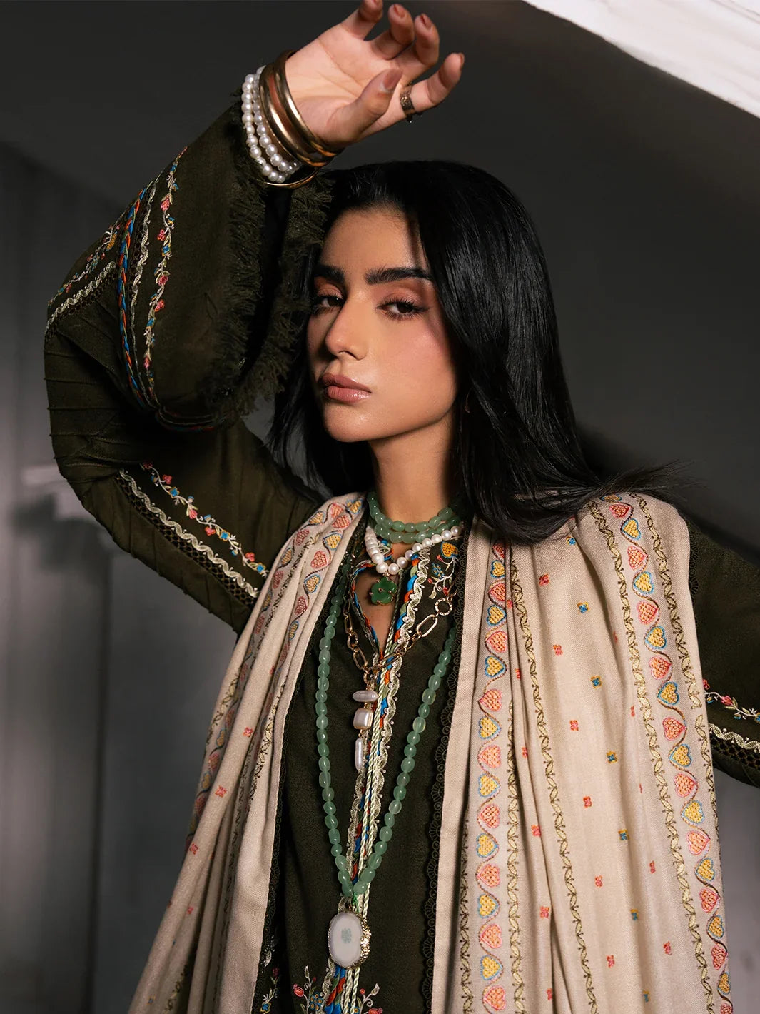 Dulzura by Bin Ilyas Unstitched Embroidered Leather Peach 3 Piece Suit BI26UPD 1021B - Leather Collection