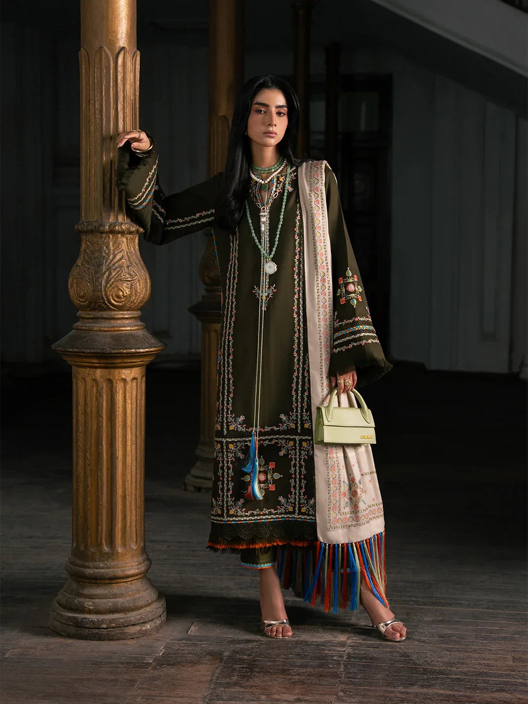 Dulzura by Bin Ilyas Unstitched Embroidered Leather Peach 3 Piece Suit BI26UPD 1021B - Leather Collection