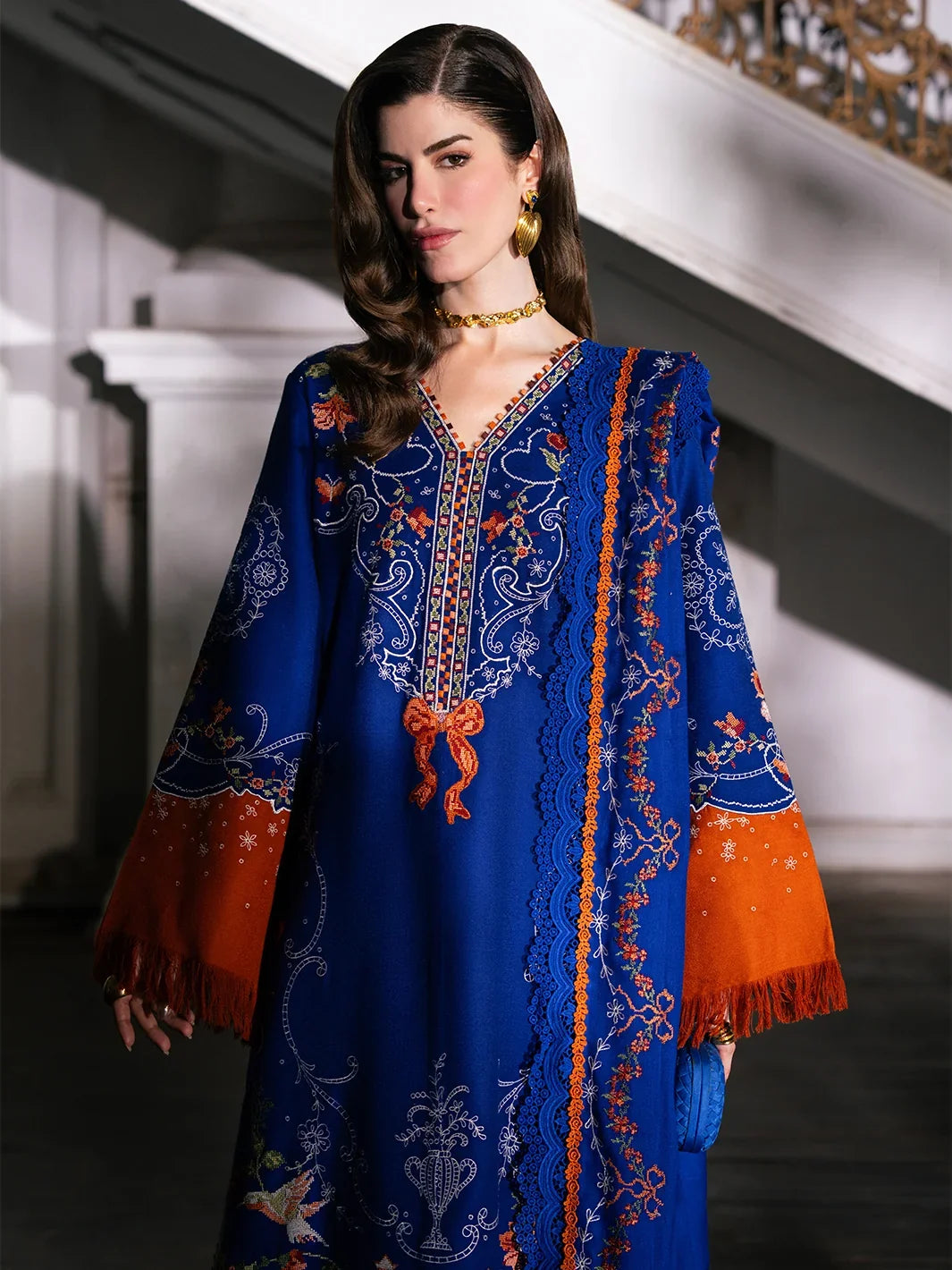 Dulzura by Bin Ilyas Unstitched Embroidered Leather Peach 3 Piece Suit BI26UPD 1023B - Leather Collection