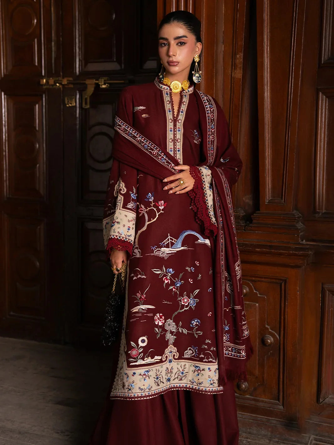 Dulzura by Bin Ilyas Unstitched Embroidered Leather Peach 3 Piece Suit BI26UPD 1024B - Leather Collection