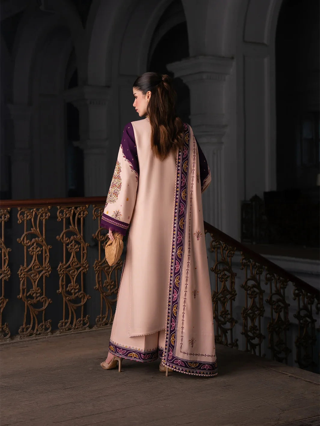 Dulzura by Bin Ilyas Unstitched Embroidered Leather Peach 3 Piece Suit BI26UPD 1025A - Leather Collection
