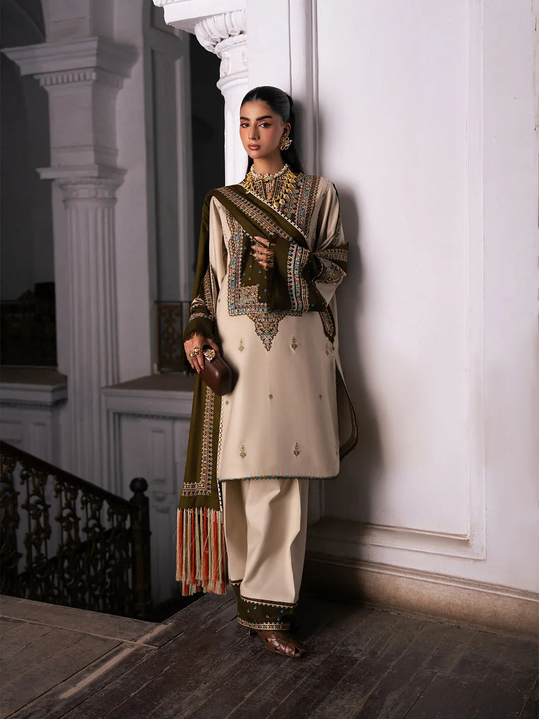 Dulzura by Bin Ilyas Unstitched Embroidered Leather Peach 3 Piece Suit BI26UPD 1026B - Leather Collection