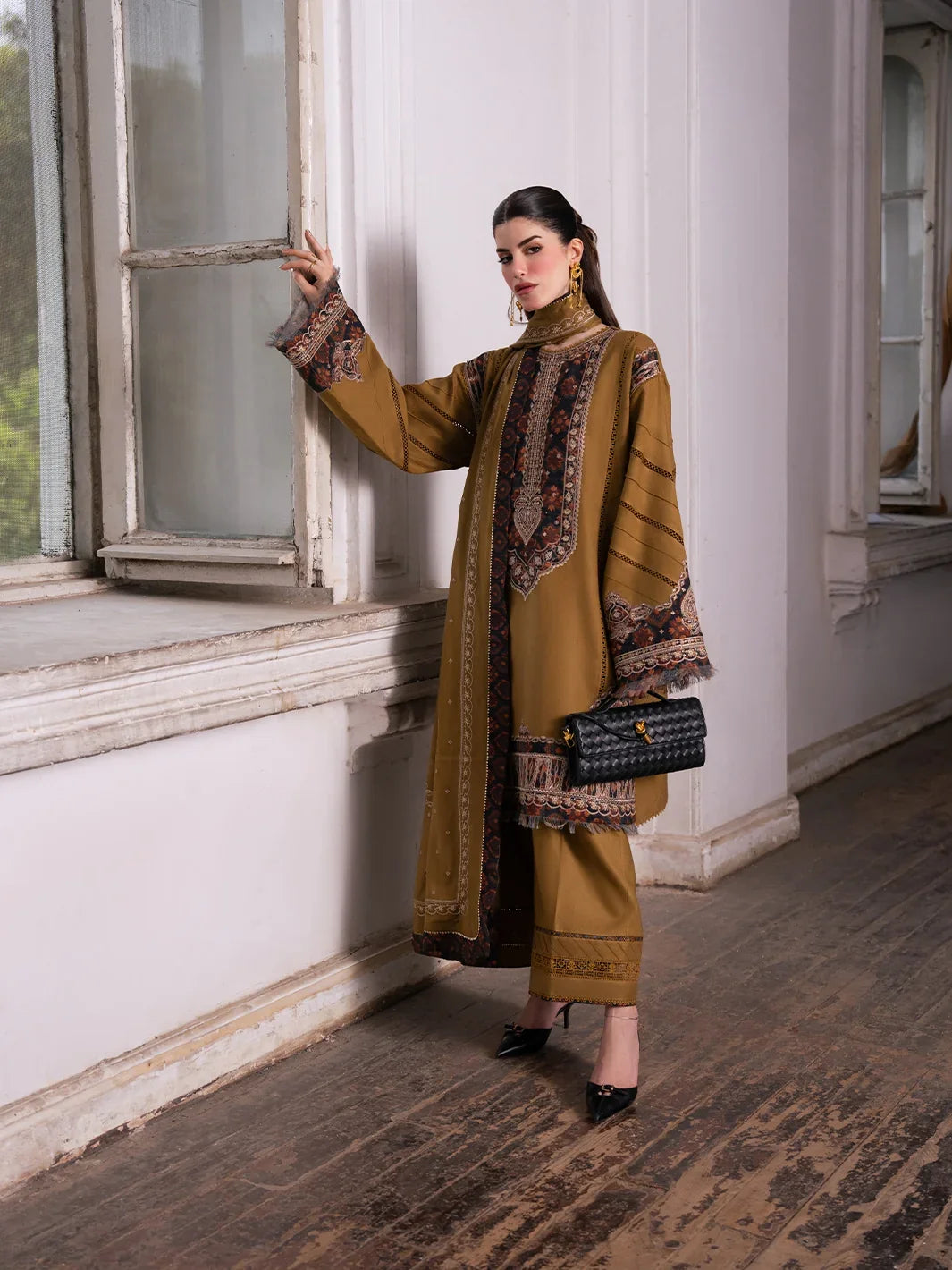 Dulzura by Bin Ilyas Unstitched Embroidered Leather Peach 3 Piece Suit BI26UPD 1027B - Leather Collection