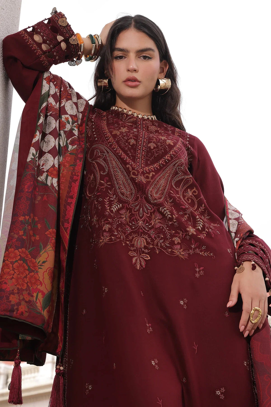 Poshima by Charizma Unstitched Embroidered Leather Peach 3 Piece Suit CHR26UPL PSW6-18 - Winter Collection
