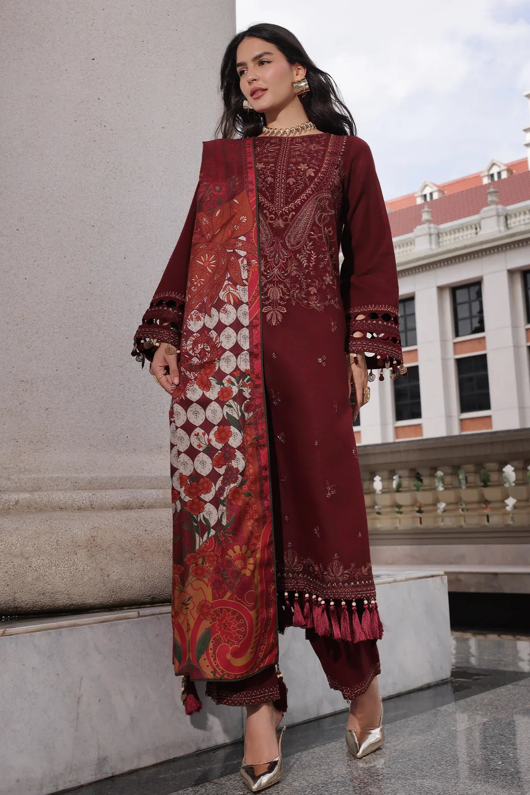 Poshima by Charizma Unstitched Embroidered Leather Peach 3 Piece Suit CHR26UPL PSW6-18 - Winter Collection