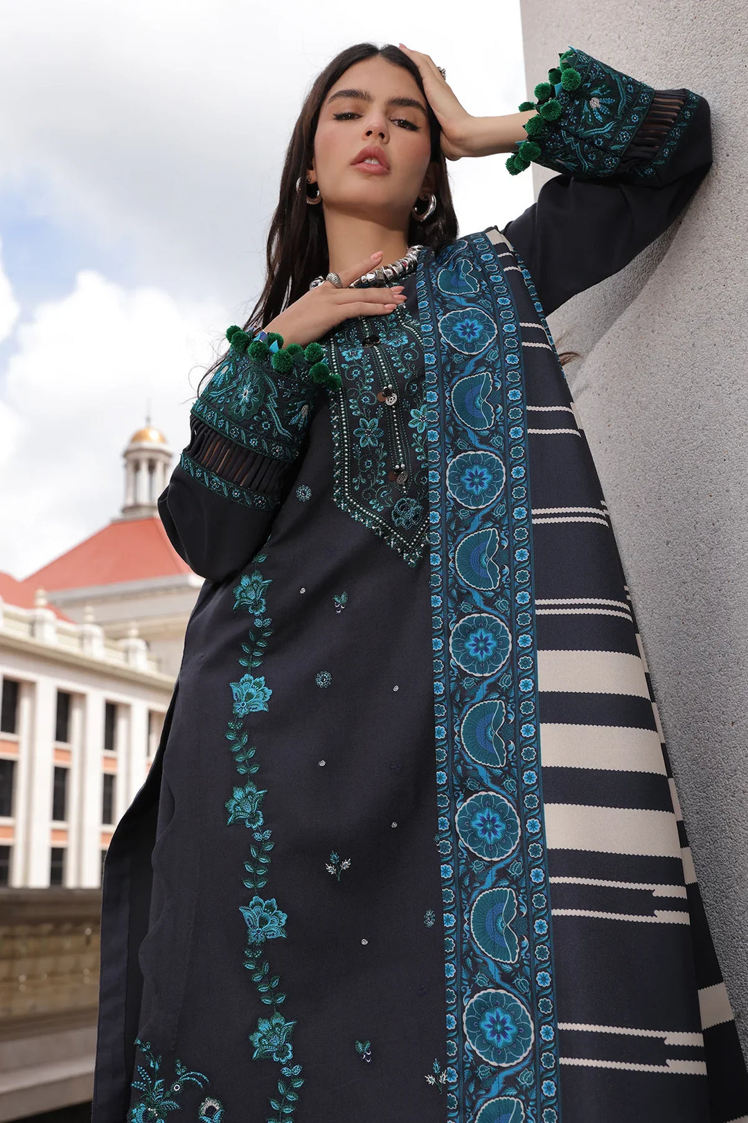 Poshima by Charizma Unstitched Embroidered Leather Peach 3 Piece Suit CHR26UPL PSW6-19 - Winter Collection