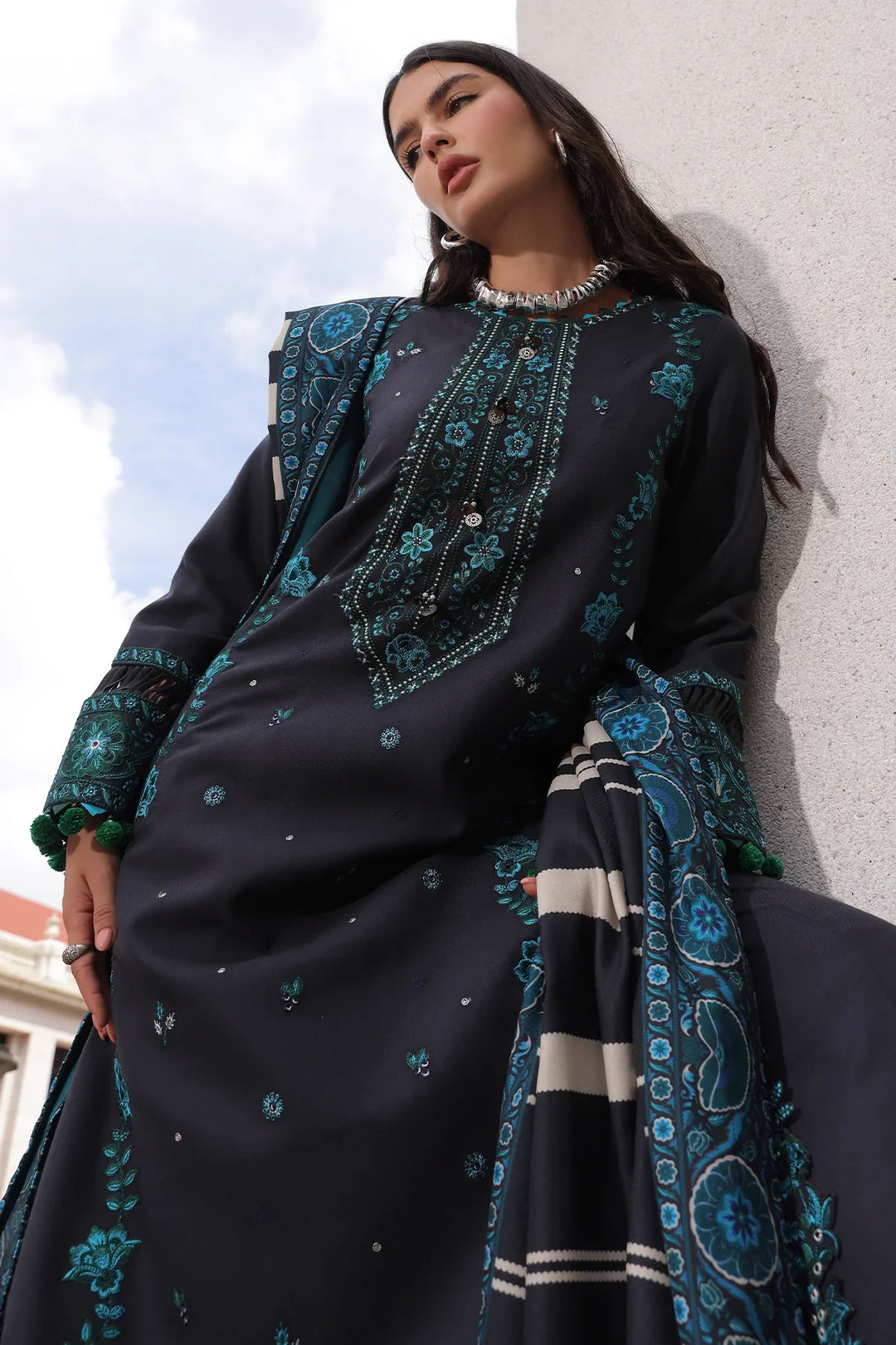 Poshima by Charizma Unstitched Embroidered Leather Peach 3 Piece Suit CHR26UPL PSW6-19 - Winter Collection
