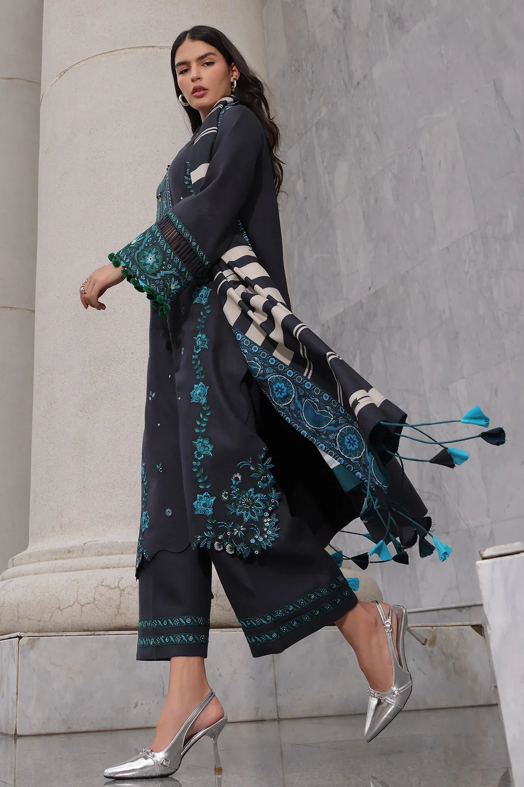 Poshima by Charizma Unstitched Embroidered Leather Peach 3 Piece Suit CHR26UPL PSW6-19 - Winter Collection