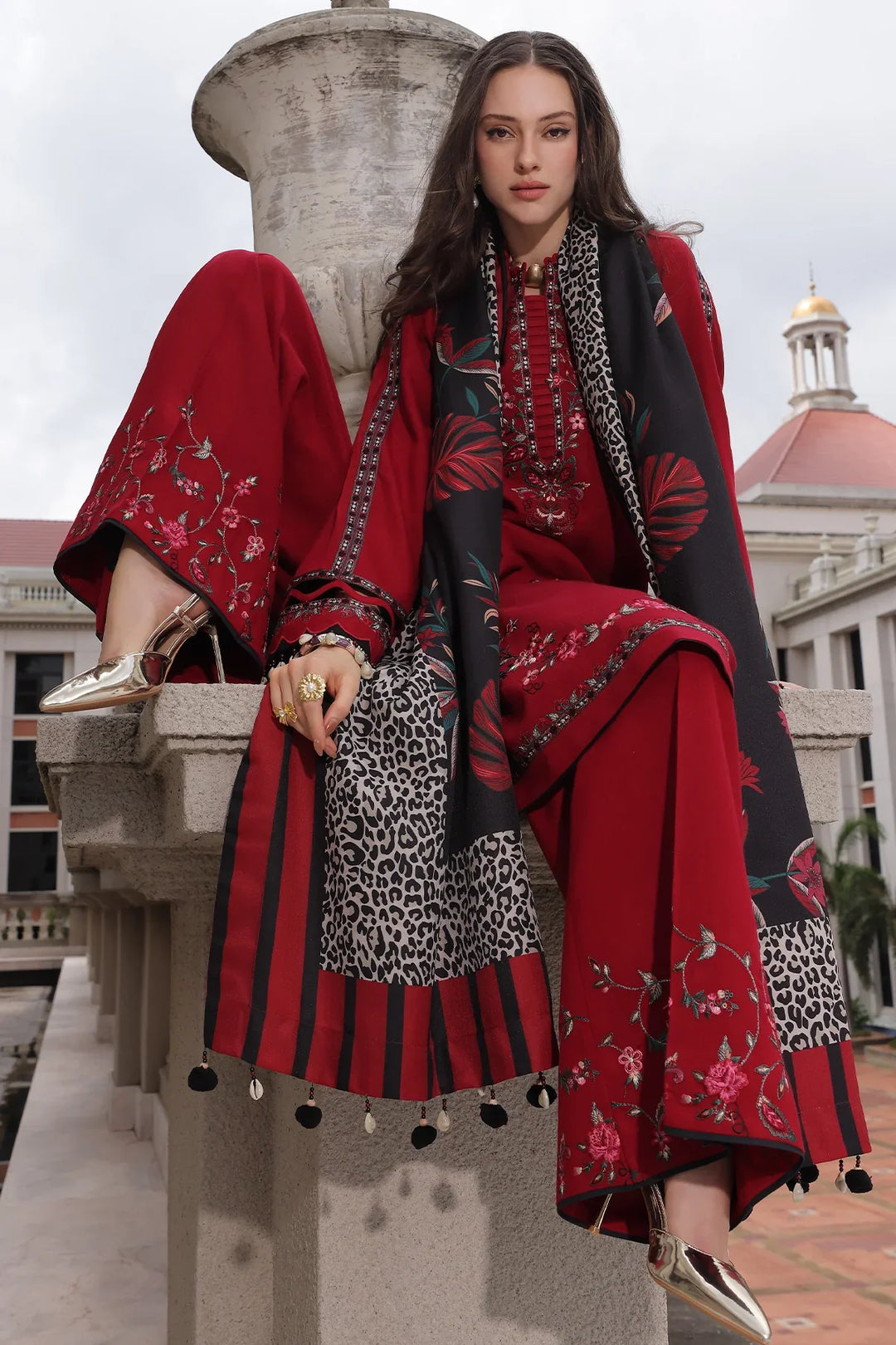 Poshima by Charizma Unstitched Embroidered Leather Peach 3 Piece Suit CHR26UPL PSW6-20 - Winter Collection