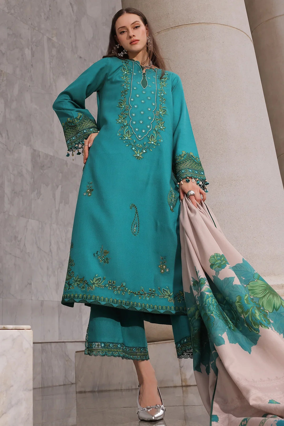 Poshima by Charizma Unstitched Embroidered Leather Peach 3 Piece Suit CHR26UPL PSW6-21 - Winter Collection