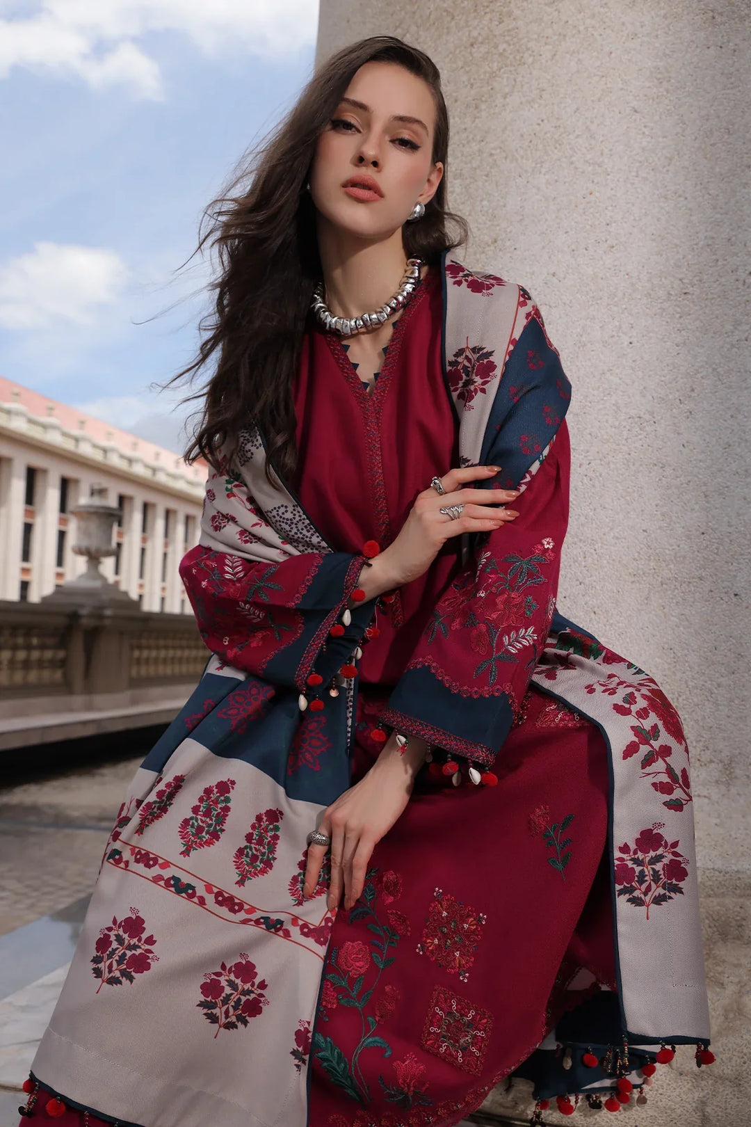 Poshima by Charizma Unstitched Embroidered Leather Peach 3 Piece Suit CHR26UPL PSW6-23 - Winter Collection