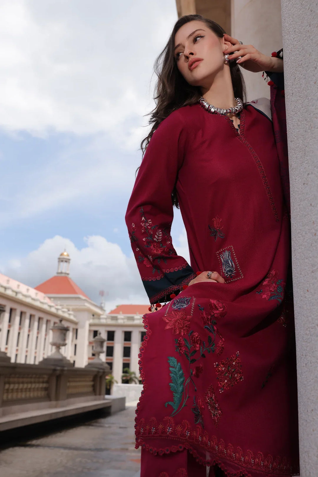 Poshima by Charizma Unstitched Embroidered Leather Peach 3 Piece Suit CHR26UPL PSW6-23 - Winter Collection