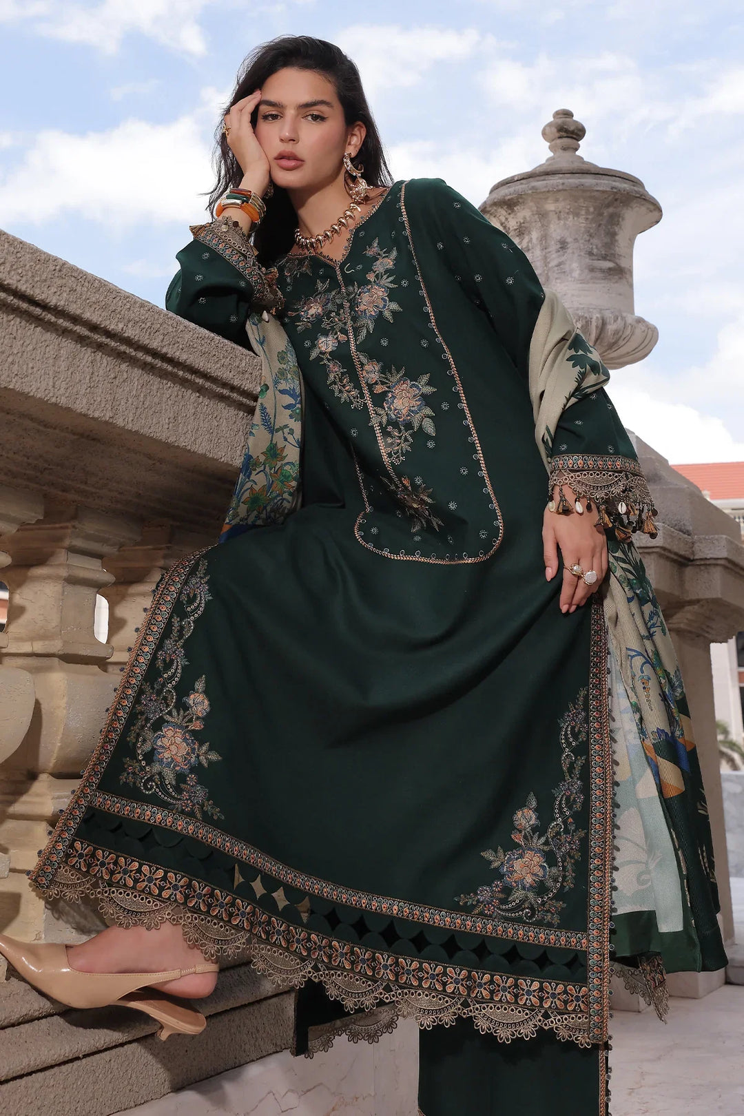 Poshima by Charizma Unstitched Embroidered Leather Peach 3 Piece Suit CHR26UPL PSW6-24 - Winter Collection