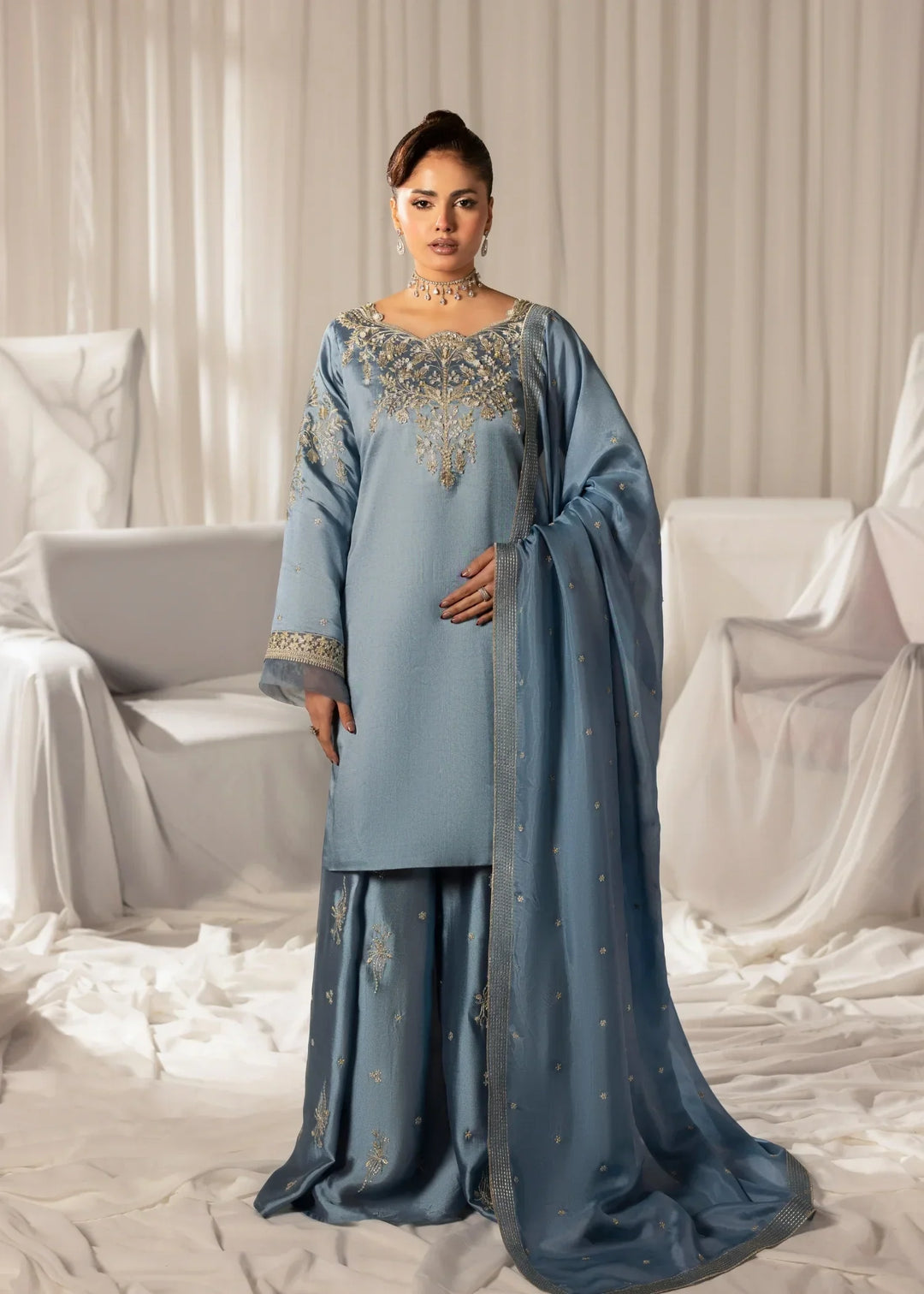 Celeste by Jamni RTW Embroidered  Sheesha Silk 3 Piece Suit RAINDROP Festive Collection