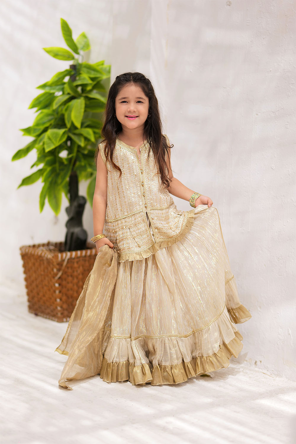 Senorita Kids RTW Fawn and Gold Formal 3 Piece Suit Banarsi Shimmer and Organza tissue KDD-02734 - Winter Collection