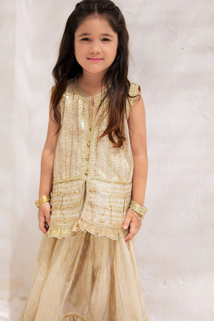 Senorita Kids RTW Fawn and Gold Formal 3 Piece Suit Banarsi Shimmer and Organza tissue KDD-02734 - Winter Collection