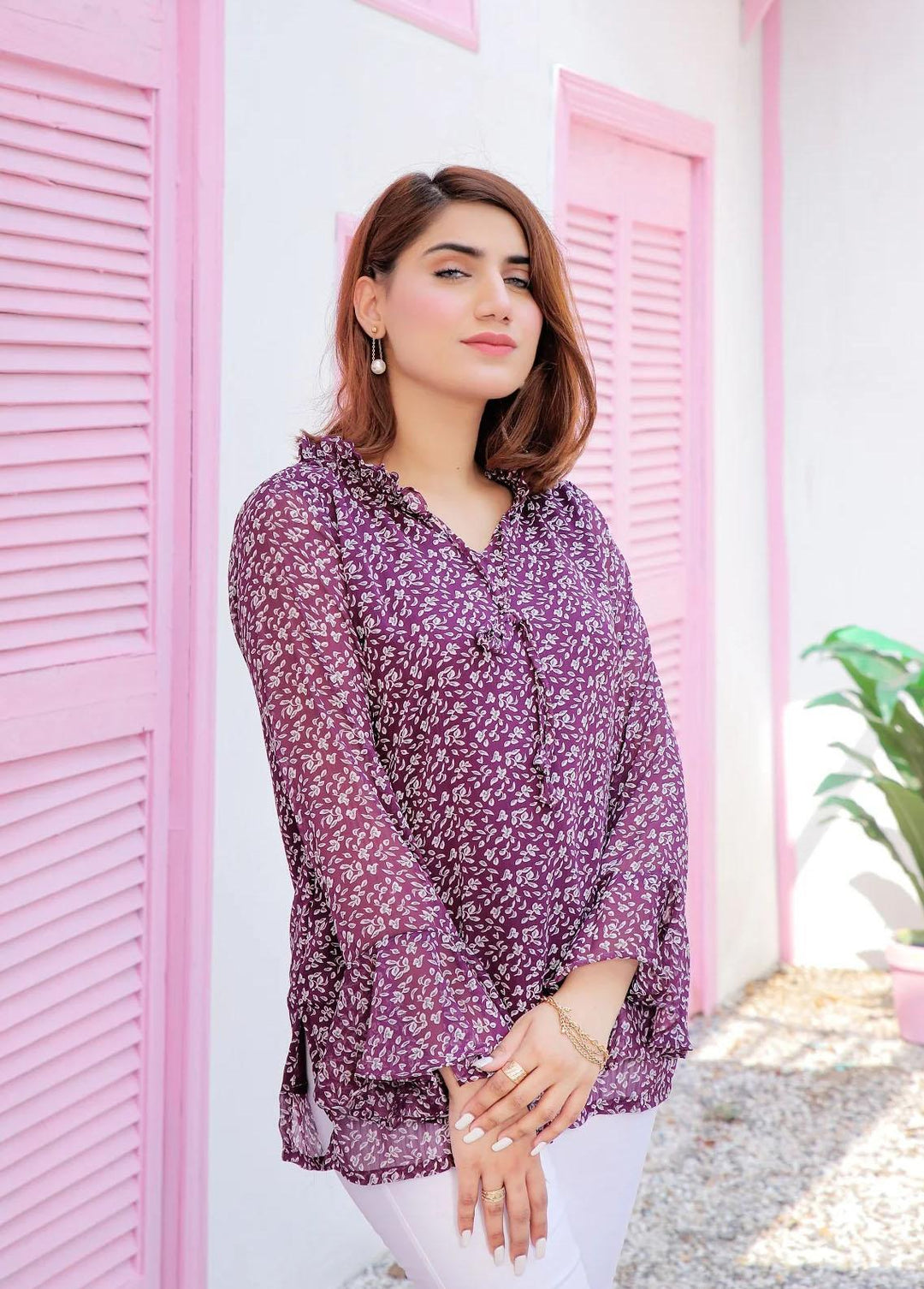73 Degree  Pret Printed Georgette Top A-963 Purple Haze