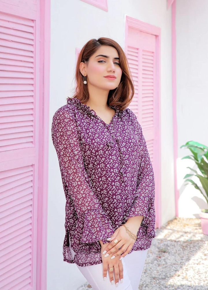 73 Degree  Pret Printed Georgette Top A-963 Purple Haze